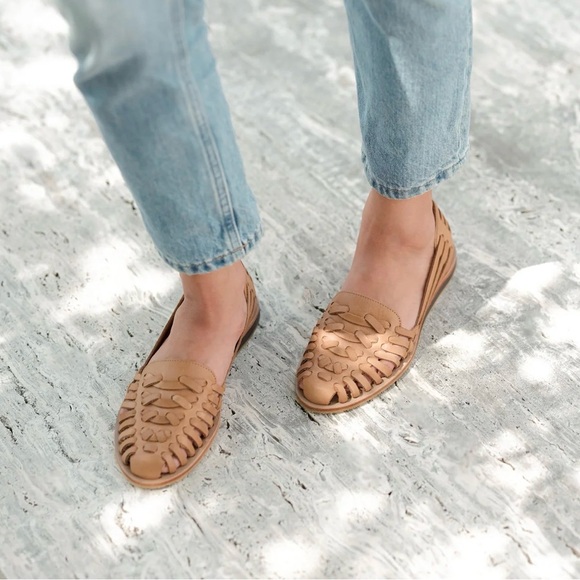 Nisolo Shoes - Nisolo Tan Woven Leather Huarache Flats